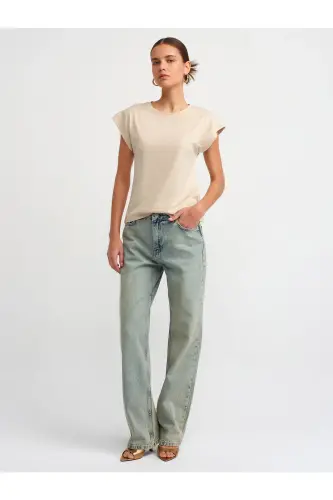 3504 Crew Neck Cotton T-shirt - Light Beige - 3