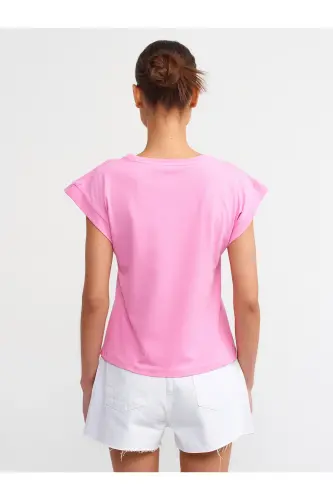 3504 Crew Neck Knitted T-Shirt-Pink-Pink - 3