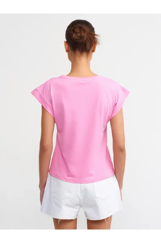 3504 Crew Neck Knitted T-Shirt-Pink-Pink - 3