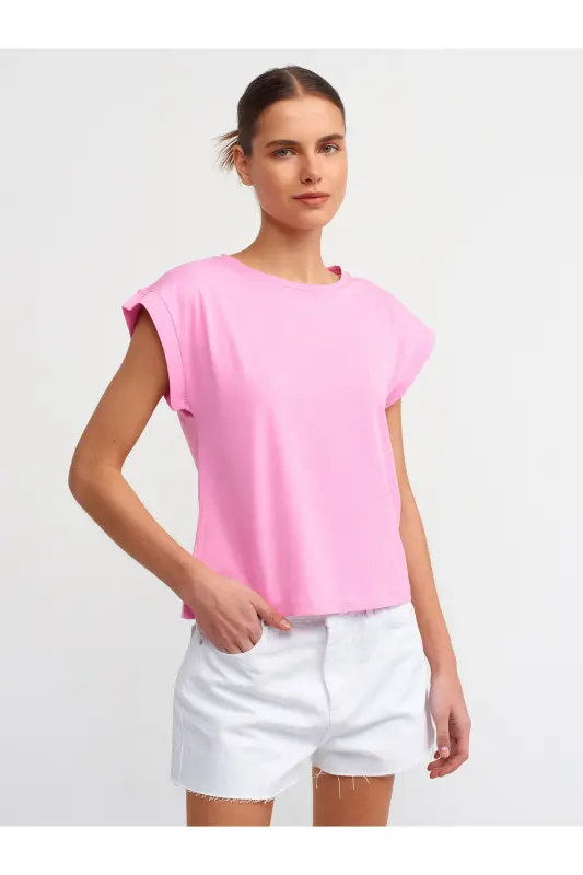 3504 Crew Neck Knitted T-Shirt-Pink-Pink - 4