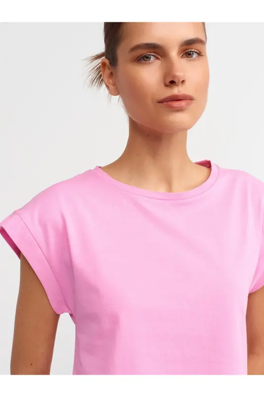 3504 Crew Neck Knitted T-Shirt-Pink-Pink - 5