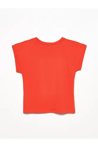 3504 Doira shaklid bo'yinli paxta T-shirt - Qizil - 4