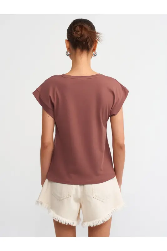 3504 Velo Yaka Vatkali T-shirt - Jigarrang - 3