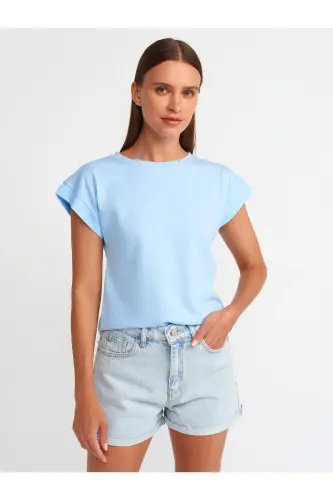 3504 Velosiped yoqali futbolka-OCHIQ MOVİY-LİGHT BLUE 