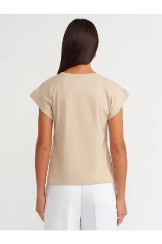 3504 Yassi Yoqa Paxta T-shirt - Ochchiq Bej - DILVIN (1)