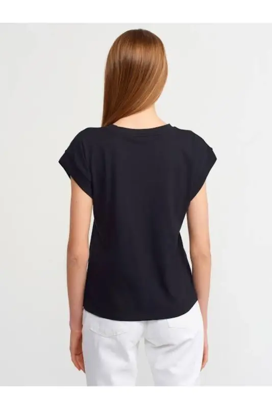 3504 Yumaloq yoqa T-shirt-qora - qora - 3