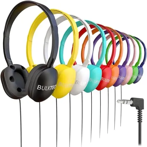 30 Pack Bulk Wired On-Ear Rubber Headphones with 3.5mm Connector, Multi - 1