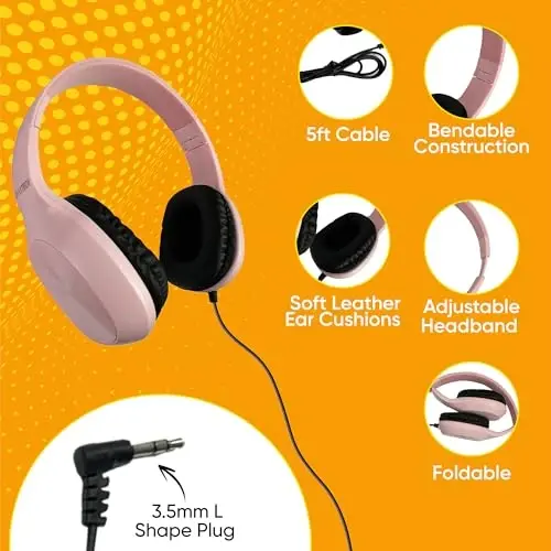 200 Pack Bulk Wired On-Ear Leather Headphones with 3.5mm Connector, Oval Metal Housing, Multi - 3