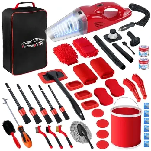 35PCS Car Detailing Kit Interior Cleaner with High Power Handheld Vacuum,Car Wash kit with Detailing Brush Set,Car Interior Detailing Kit,Pink Car Accessories for Motorcycle,Cars Gifts for Women - 1