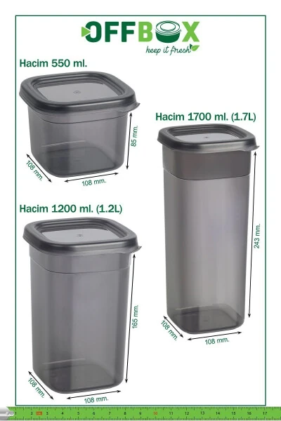 36 Adet 72 Parça 0,55-1,2-1,7 Litre Kare Erzak Bakliyat Saklama Kabı Seti 40 Etiket Hediyeli-ANTRASİT - 16