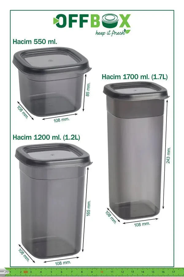 36 Adet 72 Parça 0,55-1,2-1,7 Litre Kare Erzak Bakliyat Saklama Kabı Seti 40 Etiket Hediyeli-ANTRASİT - 16