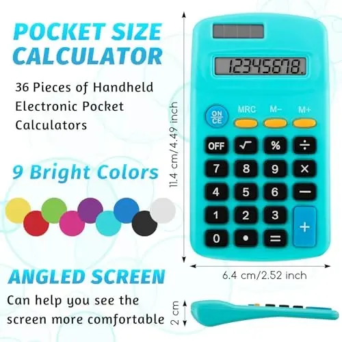 36 Pieces Bulk Pocket Size Student Function Calculator Mini Colorful Basic Solar Battery Calculator for Christmas Student School Gifts Home Office Desktop Accounting Tools - 5