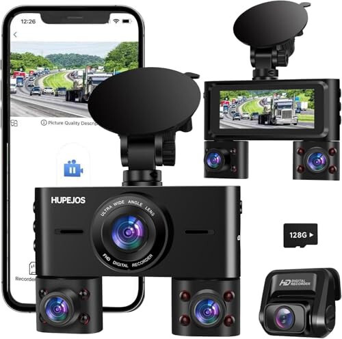 360° Dash Cam, 4 Kanal Oldingi va Orqa Ichki Dashcam, Avtomobil Kamerasi FHD 1080Px4, Bepul 128GB Karta, Avtomobillar uchun O'rnatilgan Wi-Fi Dash Kamera, Kechasi Ko'rish, WDR, 3.16'' IPS Ekran, 24 soatlik To'xtash Rejimi, V7 - 6