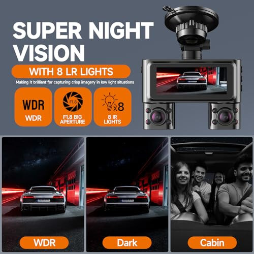 360° Dash Cam, 4 Kanallı Ön ve Arka İç Dashcam, Araba Kamerası FHD 1080Px4, Ücretsiz 128GB Kart, Arabalar İçin Dahili Wi-Fi Dash Kamera, Gece Görüşü, WDR, 3.16'' IPS Ekran, 24 Saat Park Modu, V7 - 7