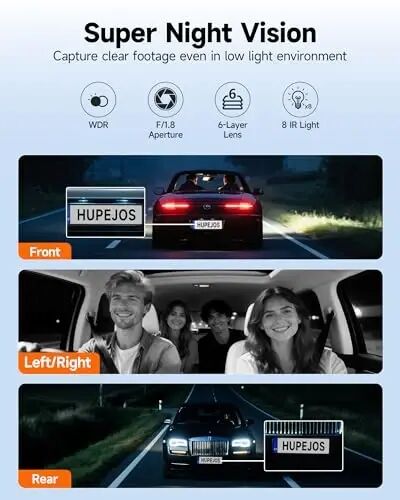 360° Dash Cam Front and Rear Inside, 4 Channel Dash Camera for Cars FHD 1080Px4, Built-in Wi-Fi, 3.16” IPS Screen, WDR Night Vision, Voice Control, Included 64GB Card, 24H Parking Mode - 4