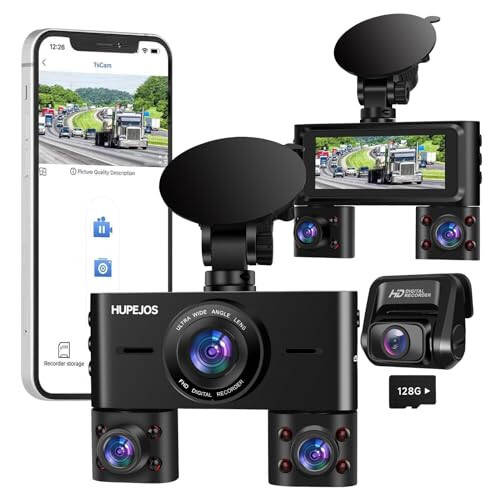 360° Dash Cam, 4-канальная передняя и задняя внутренняя Dashcam, автомобильная камера FHD 1080Px4, бесплатная карта 128 ГБ, встроенная Wi-Fi Dash Camera для автомобилей, ночное видение, WDR, 3,16'' IPS экран, режим парковки 24 часа, V7 - 9