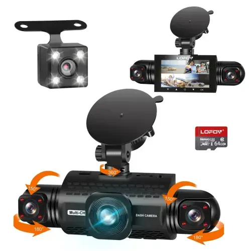 360° Dash Cam Oldin va Orqa Ichki,LOFOV 4 Kanal Kamera FHD 1080P,Oldin Chap O'ng va Orqa,64GB SD Karta Bepul,Avtomobillar Uchun Multi-Ch Dash Kamera,Qora Quti Trafik Rekorder,Tungi Ko'rish,24 soatlik To'xtash Rejimi - 6