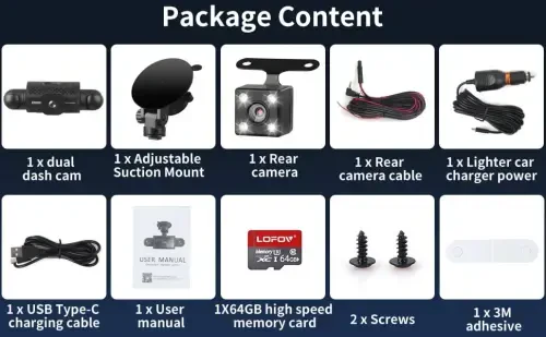 360° Dash Cam Oldin va Orqa Ichki,LOFOV 4 Kanal Kamera FHD 1080P,Oldin Chap O'ng va Orqa,64GB SD Karta Bepul,Avtomobillar Uchun Multi-Ch Dash Kamera,Qora Quti Trafik Rekorder,Tungi Ko'rish,24 soatlik To'xtash Rejimi - 7