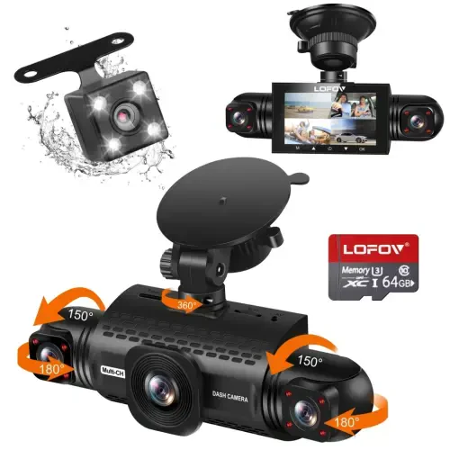 360° Dash Cam Oldin va Orqa Ichki,LOFOV 4 Kanal Kamera FHD 1080P,Oldin Chap O'ng va Orqa,64GB SD Karta Bepul,Avtomobillar Uchun Multi-Ch Dash Kamera,Qora Quti Trafik Rekorder,Tungi Ko'rish,24 soatlik To'xtash Rejimi - 9