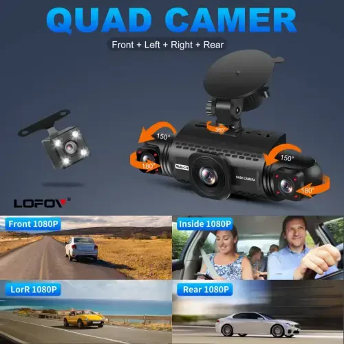 360° Dash Cam Oldin va Orqa Ichki,LOFOV 4 Kanal Kamera FHD 1080P,Oldin Chap O'ng va Orqa,64GB SD Karta Bepul,Avtomobillar Uchun Multi-Ch Dash Kamera,Qora Quti Trafik Rekorder,Tungi Ko'rish,24 soatlik To'xtash Rejimi - 11