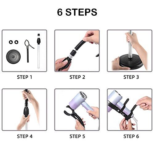 360 Degree Rotating Lazy Hair Dryer Stand with Heavy Base, Adjustable Height Hands-Free Blow Dryer Holder for Countertop - 3