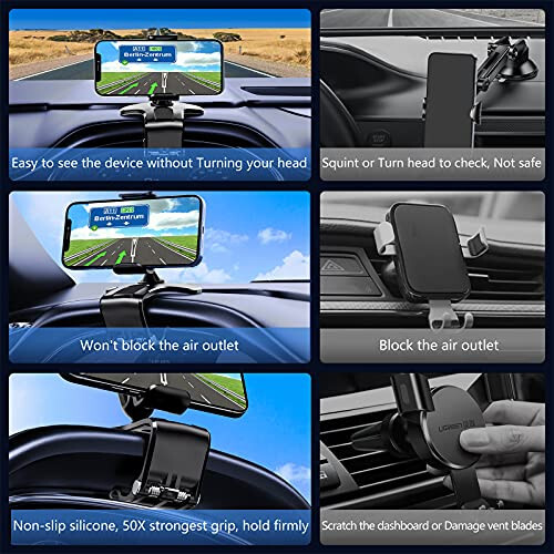 360 Degree Rotation Dashboard Cell Phone Holder for Car Clip Mount Stand Suitable for 4 to 7 inch Smartphones (Black) - 4