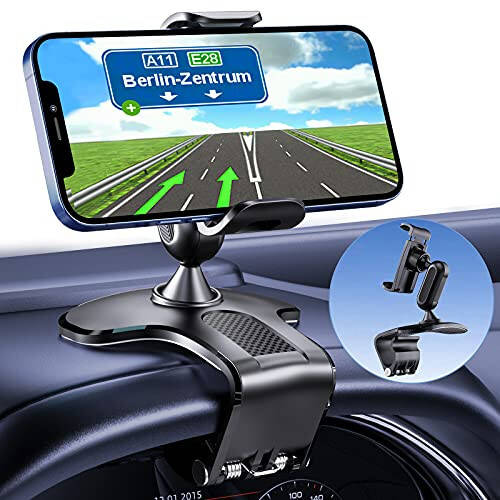 360 Degree Rotation Dashboard Cell Phone Holder for Car Clip Mount Stand Suitable for 4 to 7 inch Smartphones (Black) - 1