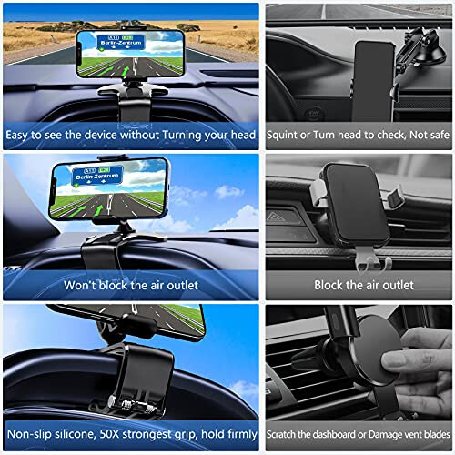 360 Degree Rotation Dashboard Cell Phone Holder for Car Clip Mount Stand Suitable for 4 to 7 inch Smartphones (Black) - 3