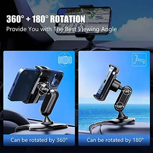 360 Degree Rotation Dashboard Cell Phone Holder for Car Clip Mount Stand Suitable for 4 to 7 inch Smartphones (Black) - 1
