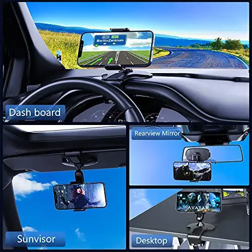 360 Degree Rotation Dashboard Cell Phone Holder for Car Clip Mount Stand Suitable for 4 to 7 inch Smartphones (Black) - 6