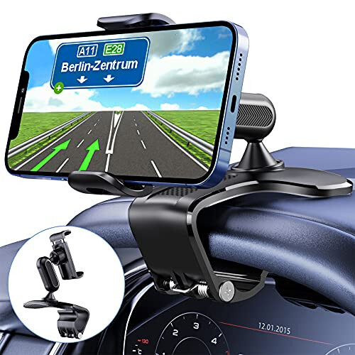 360 Degree Rotation Dashboard Cell Phone Holder for Car Clip Mount Stand Suitable for 4 to 7 inch Smartphones (Black) - 3