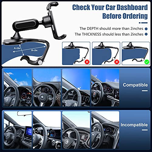 360 Degree Rotation Dashboard Cell Phone Holder for Car Clip Mount Stand Suitable for 4 to 7 inch Smartphones (Black) - 5