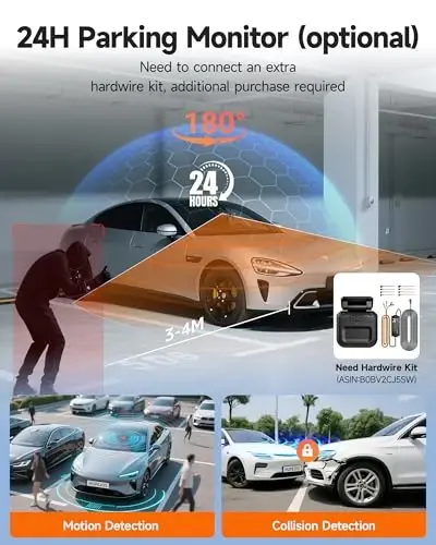 360° Dash Cam Front and Rear Inside, 4 Channel Dash Camera for Cars FHD 1080Px4, Built-in Wi-Fi, 3.16” IPS Screen, WDR Night Vision, Voice Control, Included 64GB Card, 24H Parking Mode - 6