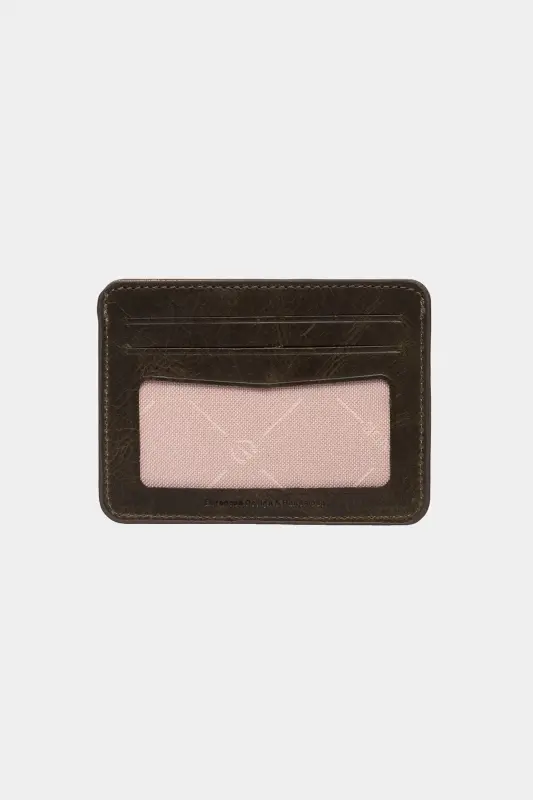 3607 Genuine Real Leather Women Men Card Holder Wallet Antique Green-Crazy Green - 2