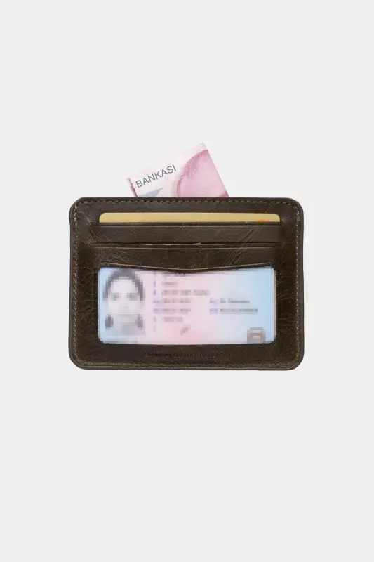 3607 Genuine Real Leather Women Men Card Holder Wallet Antique Green-Crazy Green - 4