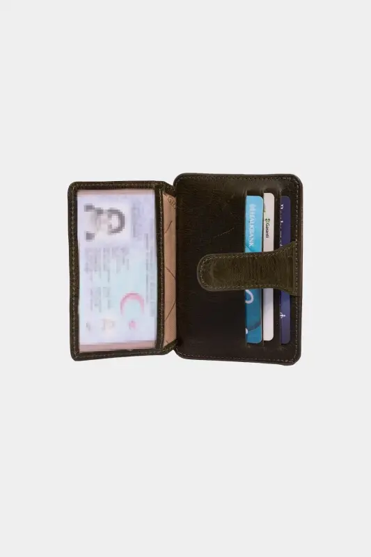 3607 Genuine Real Leather Women Men Card Holder Wallet Antique Green-Crazy Green - 5