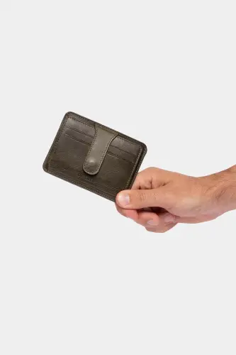 3607 Genuine Real Leather Women Men Card Holder Wallet Antique Green-Crazy Green - 6