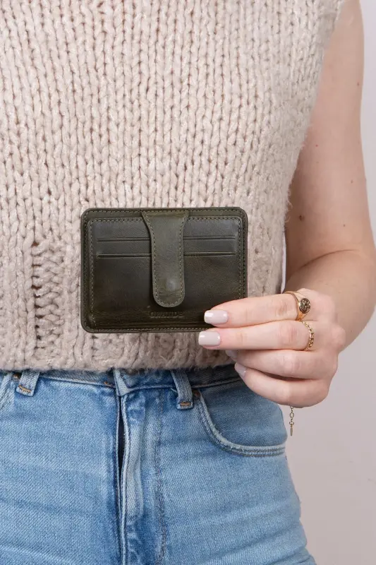 3607 Genuine Real Leather Women Men Card Holder Wallet Antique Green-Crazy Green - 7