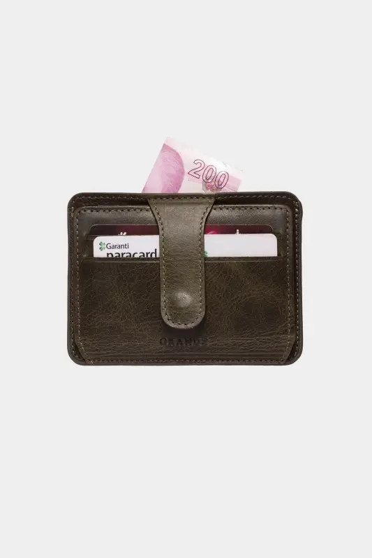 3607 Genuine Real Leather Women Men Card Holder Wallet Antique Green-Crazy Green - 3