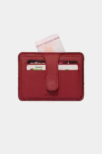 3607 Genuine Real Leather Women Men Card Holder Wallet Burgundy-Flother Burgundy - 3