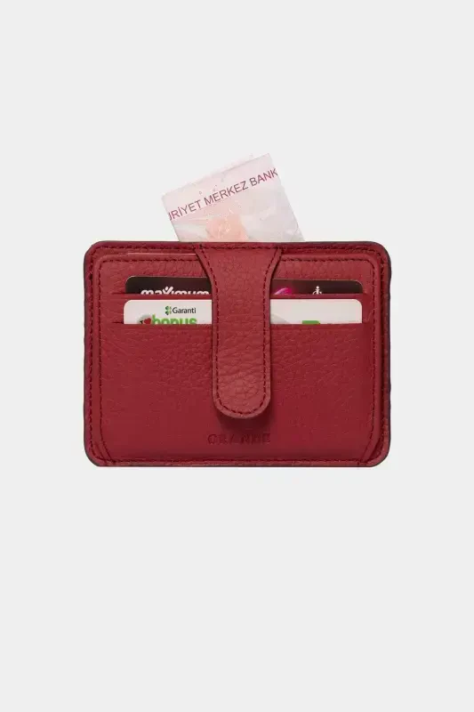 3607 Genuine Real Leather Women Men Card Holder Wallet Burgundy-Flother Burgundy - 3