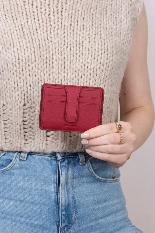 3607 Genuine Real Leather Women Men Card Holder Wallet Burgundy-Flother Burgundy - 7