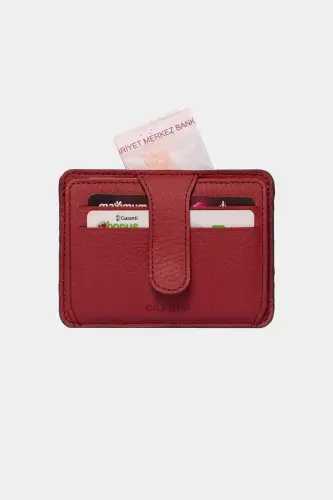 3607 Genuine Real Leather Women Men Card Holder Wallet Burgundy-Flother Burgundy - 3