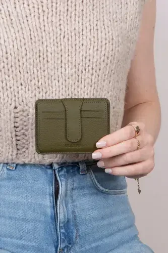 3607 Genuine Real Leather Women Men Card Holder Wallet Green-Natural Green - 7