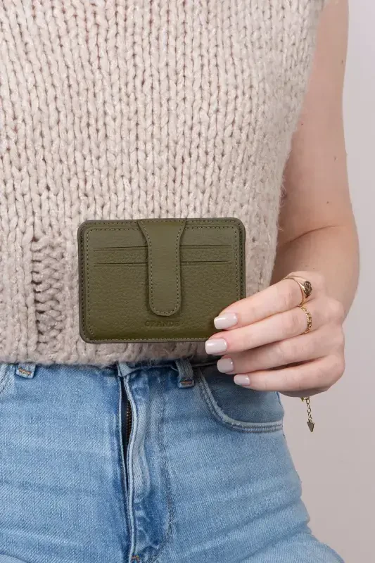 3607 Genuine Real Leather Women Men Card Holder Wallet Green-Natural Green - 7