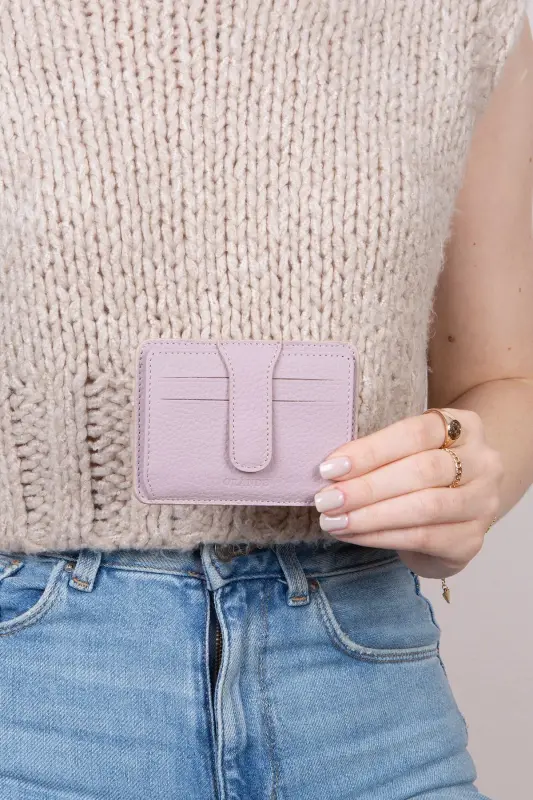 3607 Genuine Real Leather Women Men Card Holder Wallet Lilac-Flother Lilac - 7