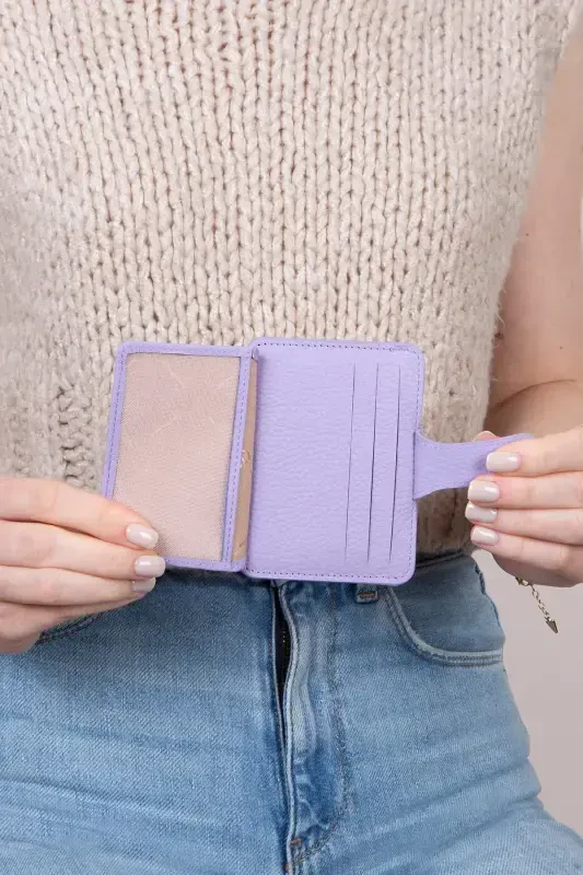 3607 Genuine Real Leather Women Men Card Holder Wallet Lilac-Flother Lilac - 5
