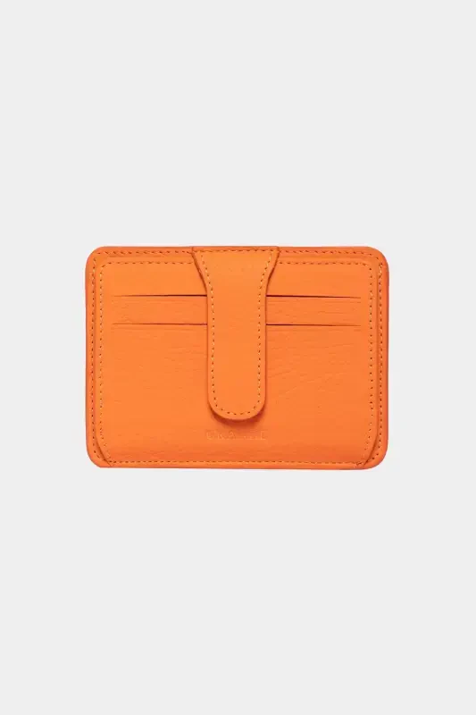 3607 Genuine Real Leather Women Men Card Holder Wallet Orange-Natural Orange - GRANDE