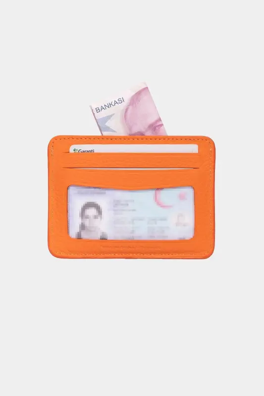 3607 Genuine Real Leather Women Men Card Holder Wallet Orange-Natural Orange - 4