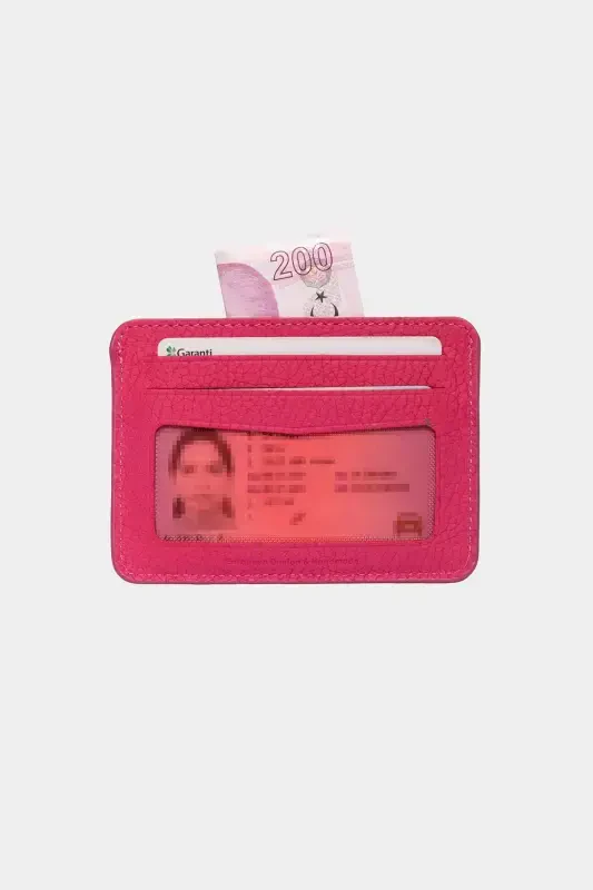 3607 Genuine Real Leather Women Men Card Holder Wallet Pink-Flother Pink - 4